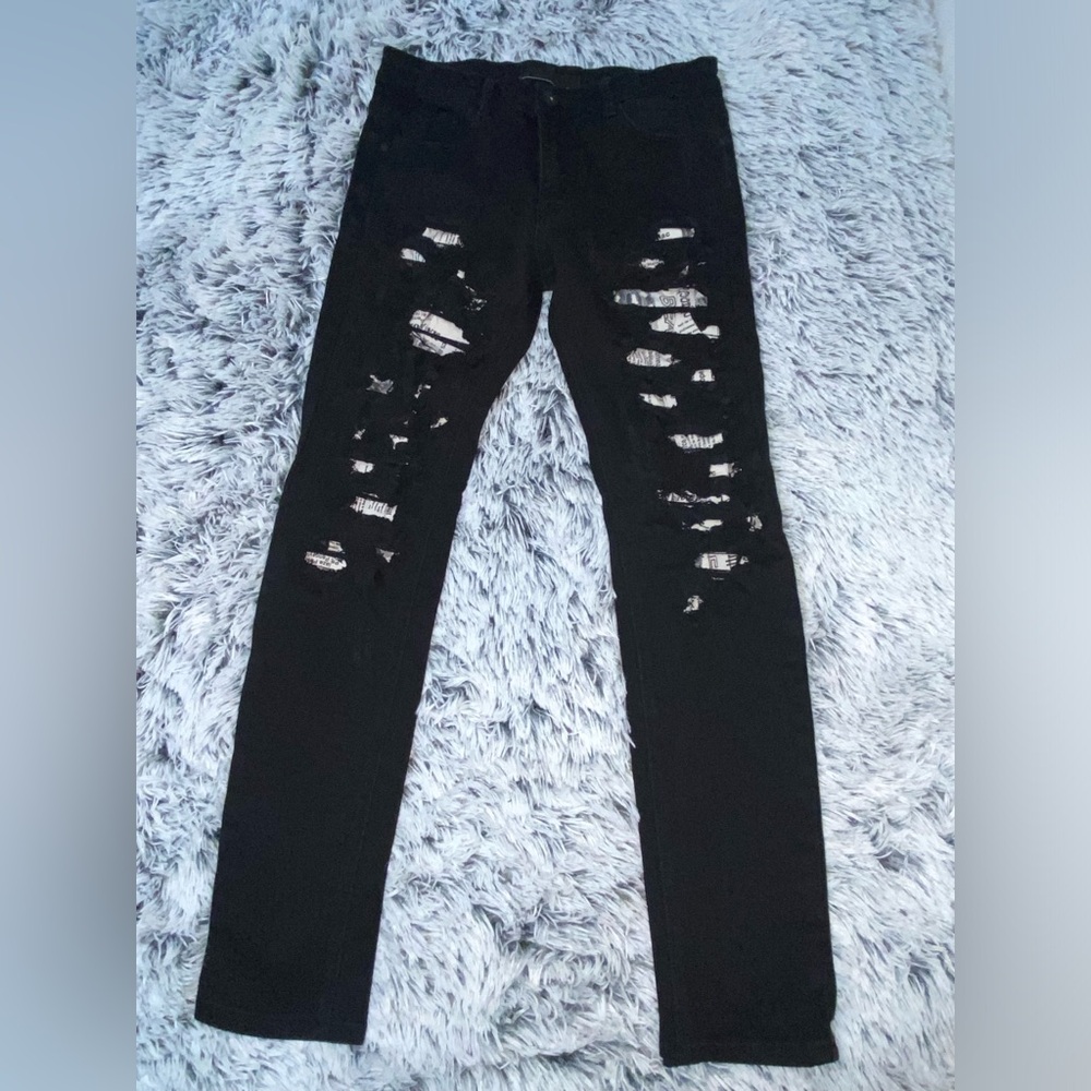 KDNK Black Distressed/Patched Skinny Jeans